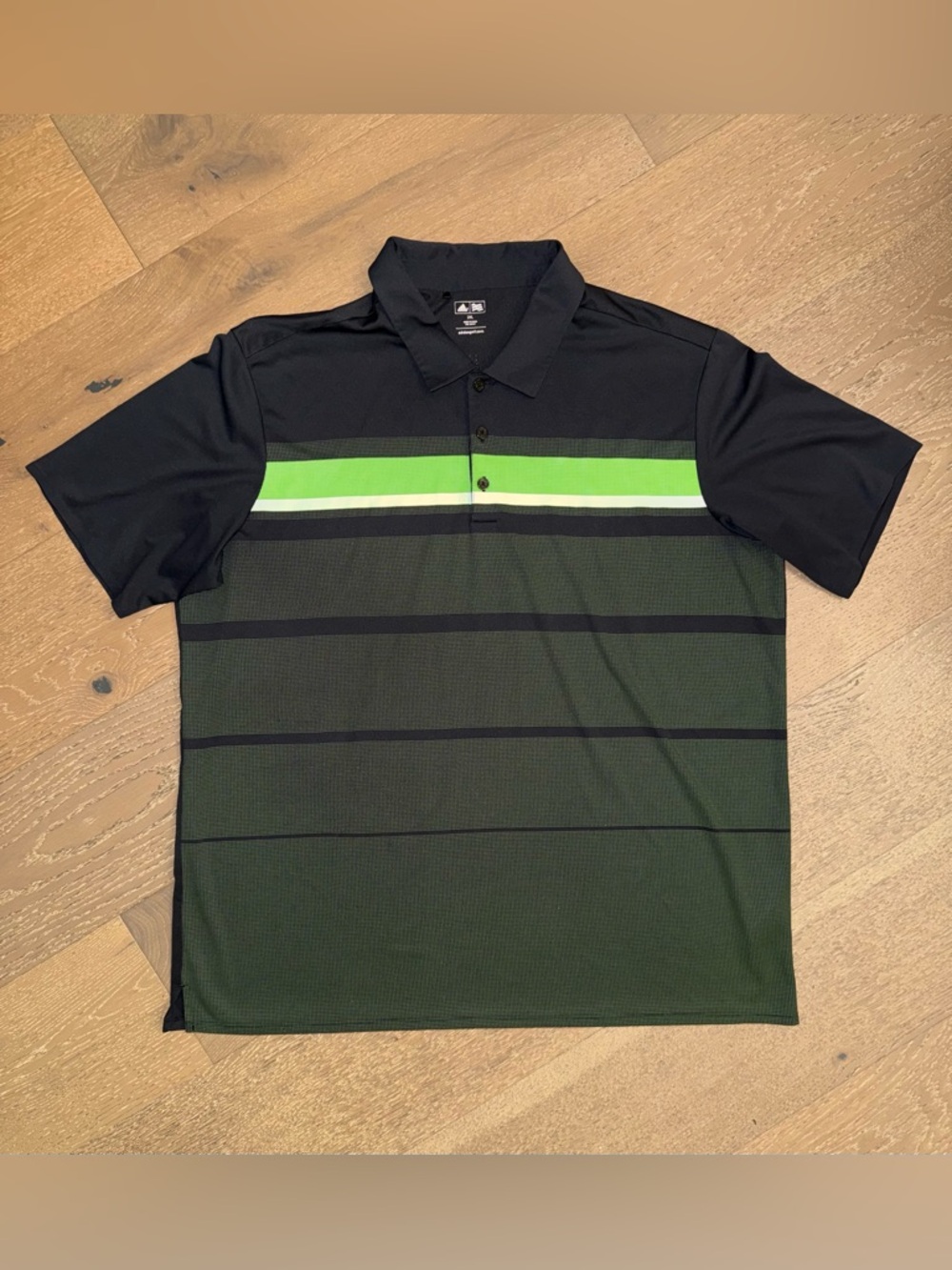 adidas Black Golf Polo with Lime and White‎ Stripes
